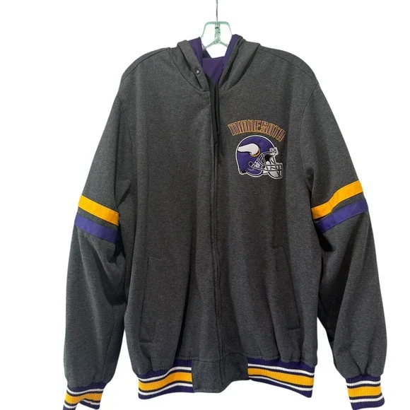 Mens Minnesota Vikings NFL Zip Up Hoodie‎ Jacket Purple Gray XL Reversible